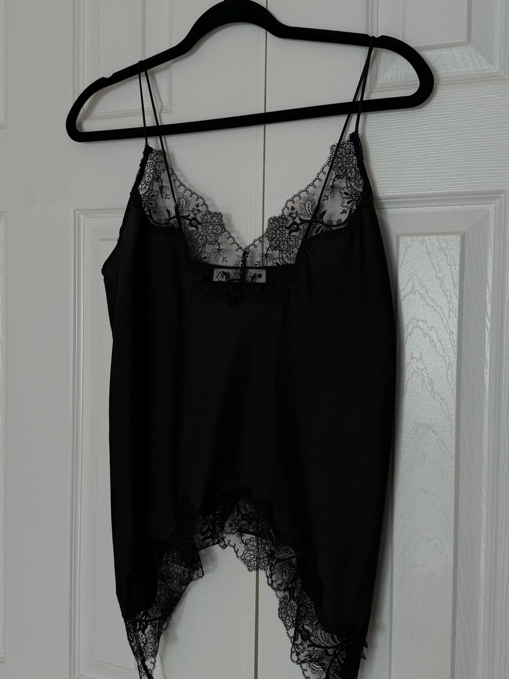 Zara Black Lace-Detail Satin Camisole